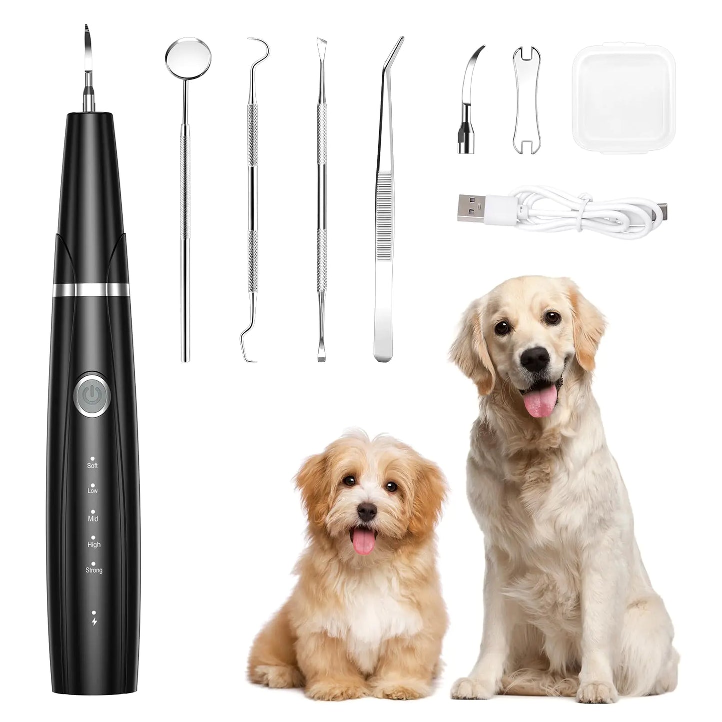 Ankilo Upgraded Dog Plaque Remover for Teeth Electric Pet Teeth Cleaning Kit USB Charging  Dog Tooth Brushing Kit 5 Modes IPX6 Waterproof Pet Ultrasonic Toothbrush Cleaner for Dogs Cats